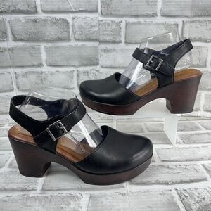 Black Leather Mules with Buckle Strap
